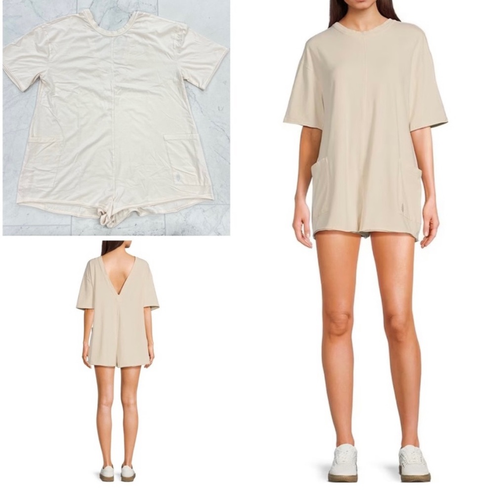 Free People Hot Shot Tee Romper V-Neck Back Cotton Size S